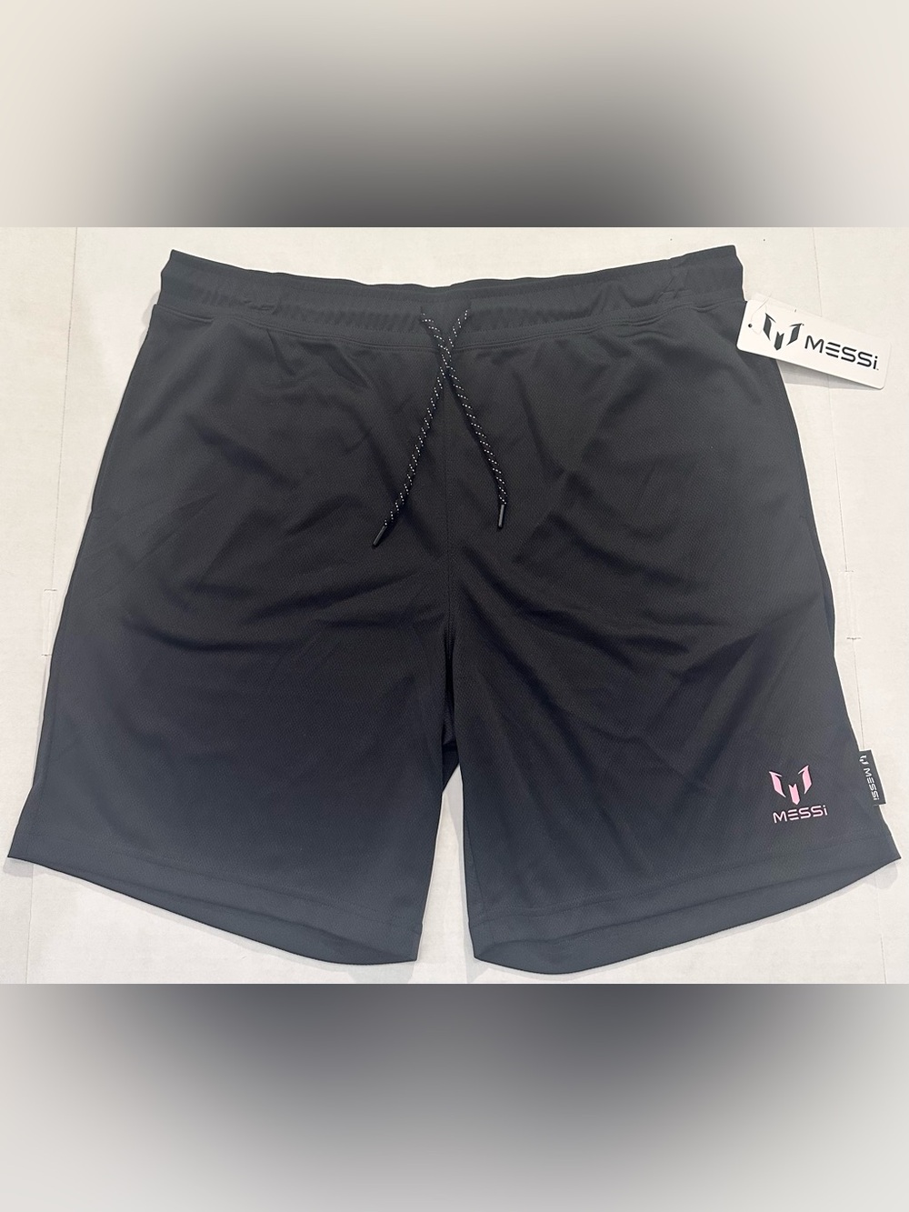 Messi Mens Black Athletic Jersey Shorts, Size Large